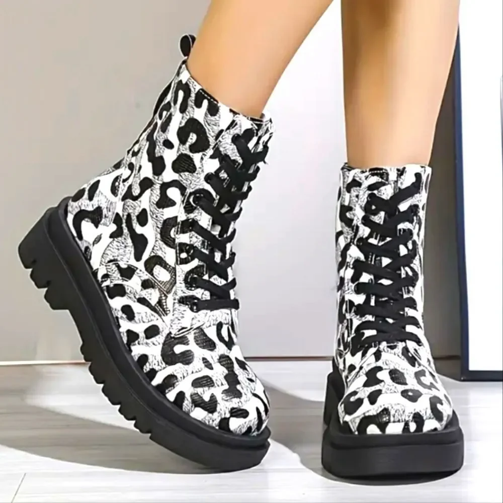 Ladies Printed Combat  Boots sz 8.5